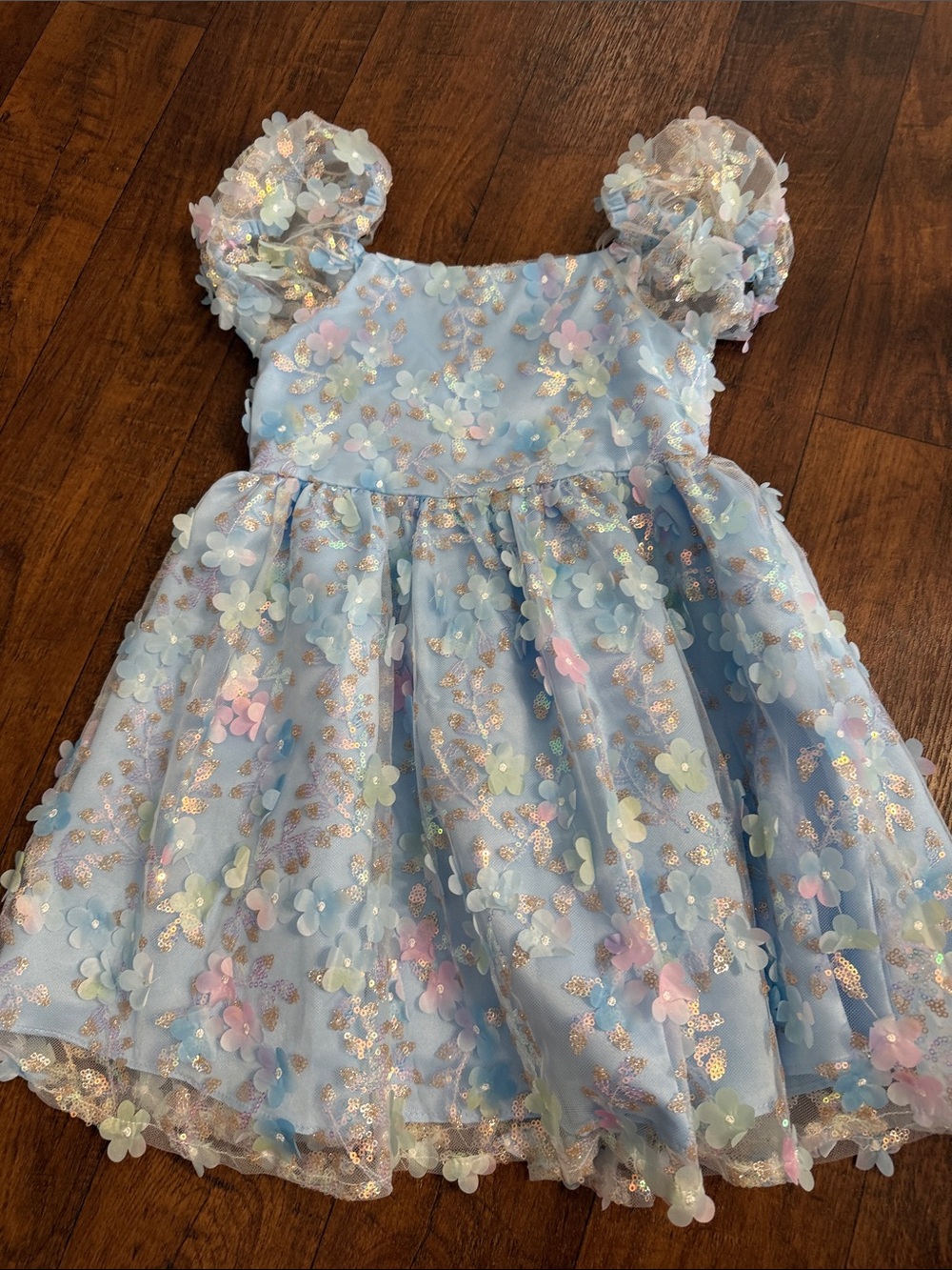 Rare Editions Pale Blue Floral Sequin Party Dress